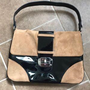 White House Black Market Tan Suede and Black Bag